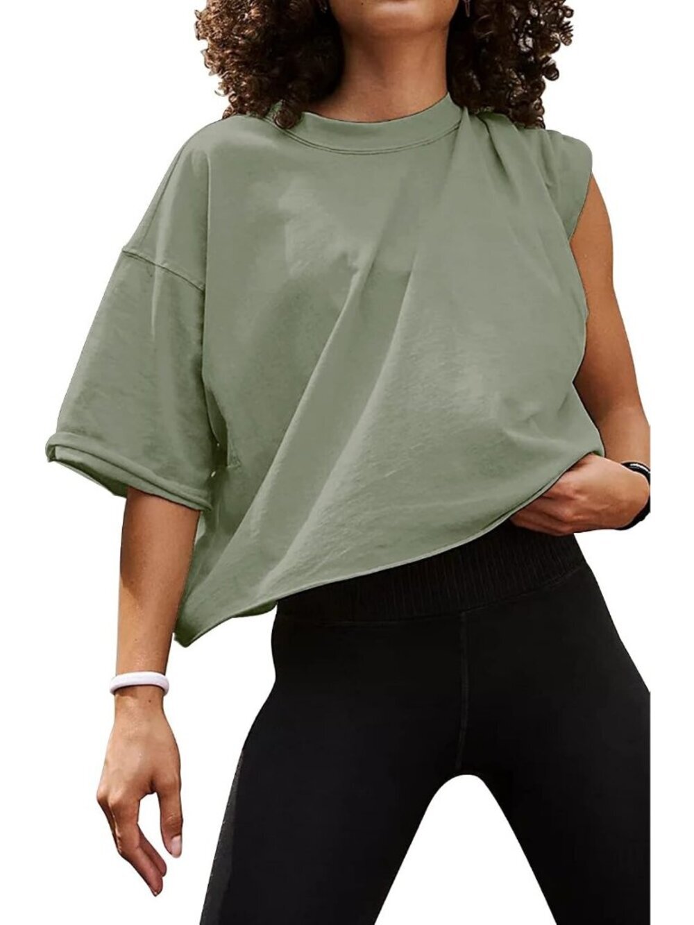 Women's Army Green Crew Neck Short Sleeve Crop Tops Casual Basic Tees Shirts